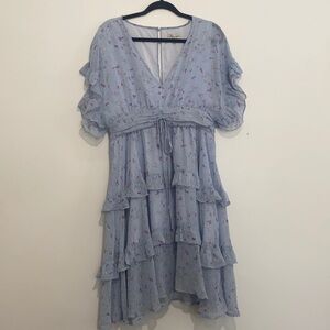 The Clothing Company size large ruffle baby blue dress v neck shirt sleeve girly